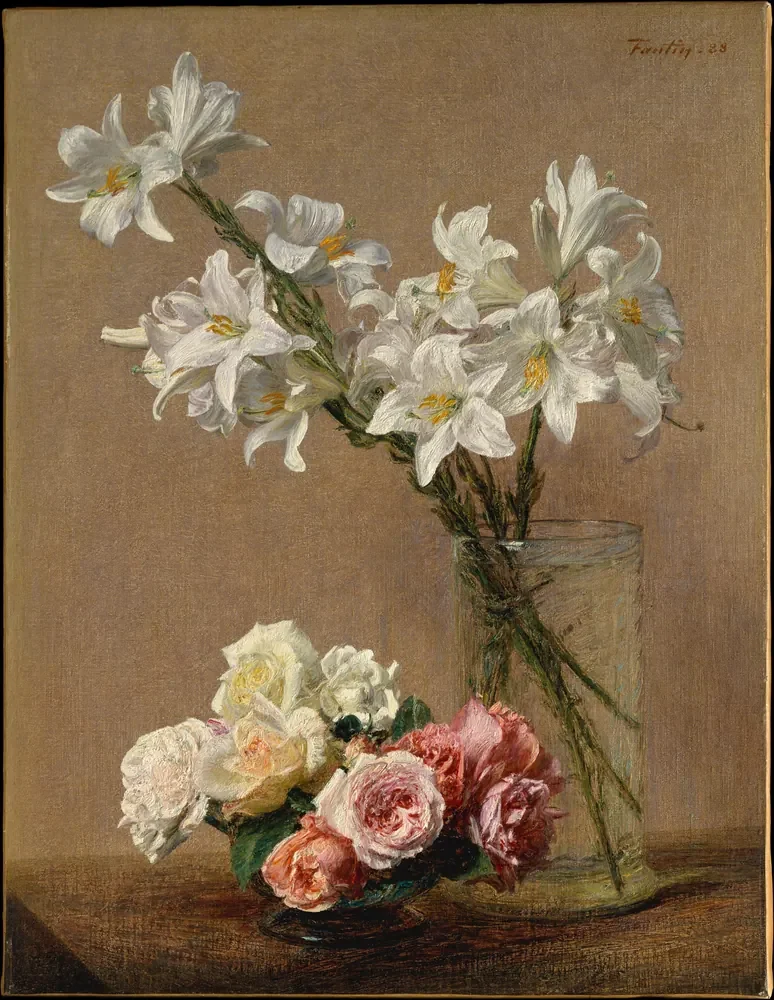 Henri Fantin-Latour Güller ve Zambaklar Kanvas Tablo