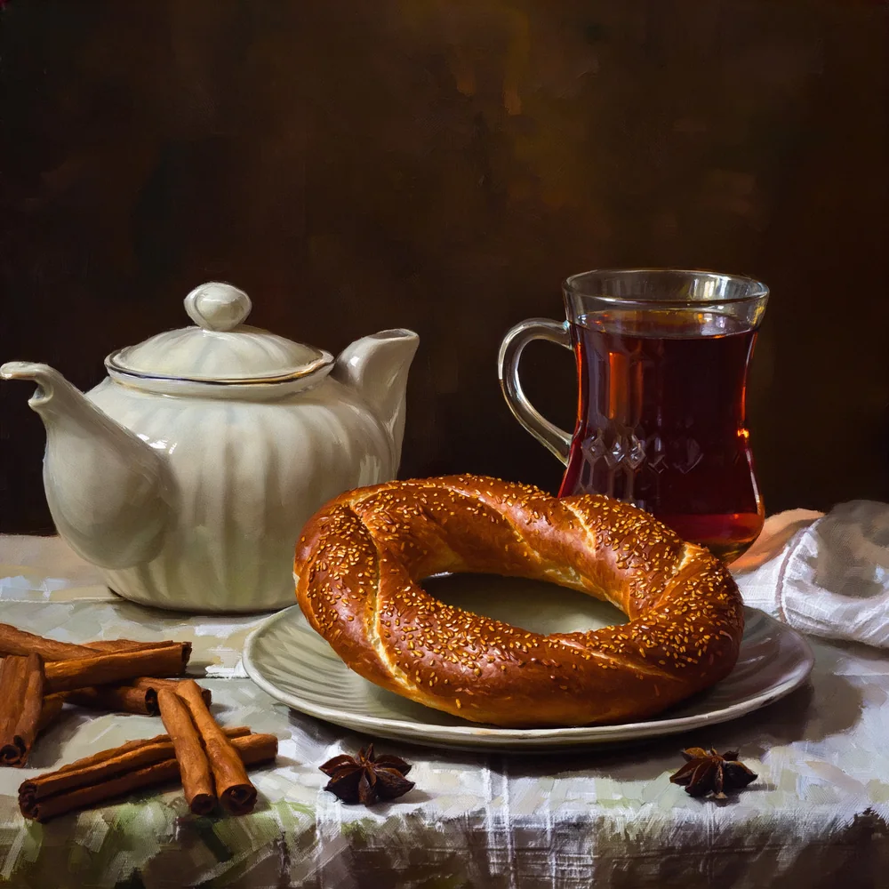Simit ve Çay VI Kanvas Tablo
