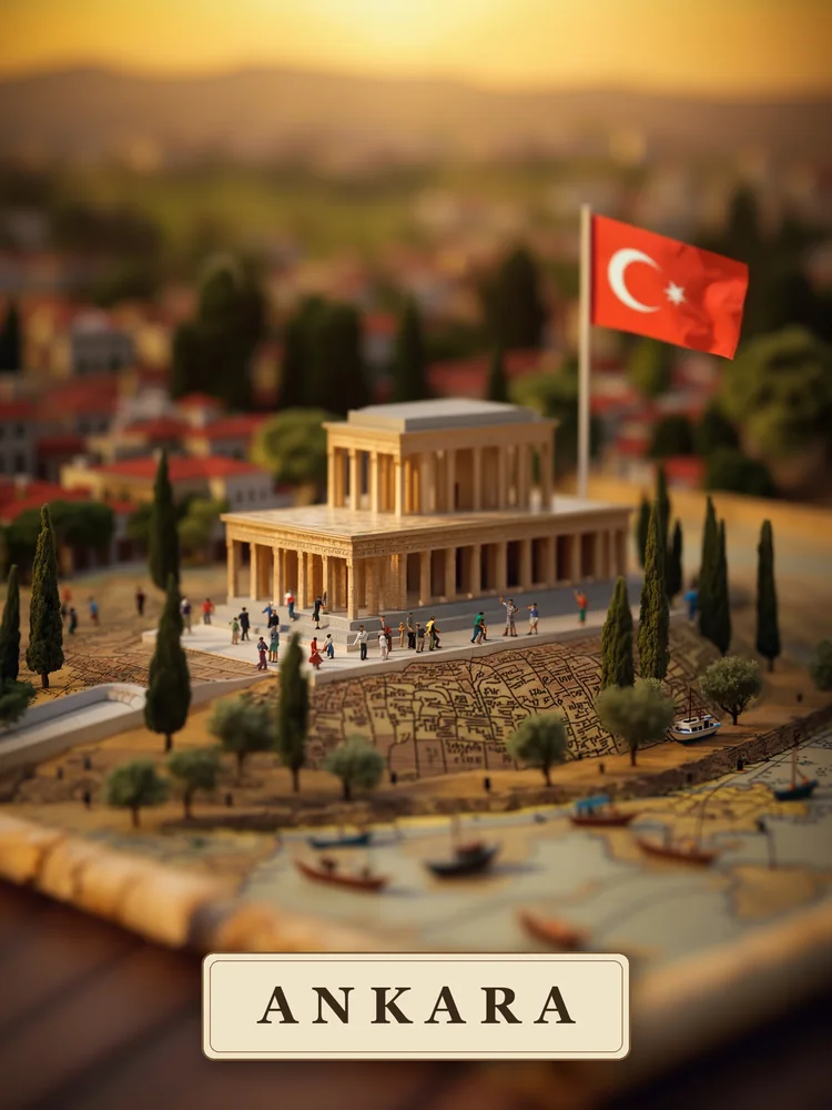 Haritadan Yükselen Ankara Minyatürü Kanvas Tablo