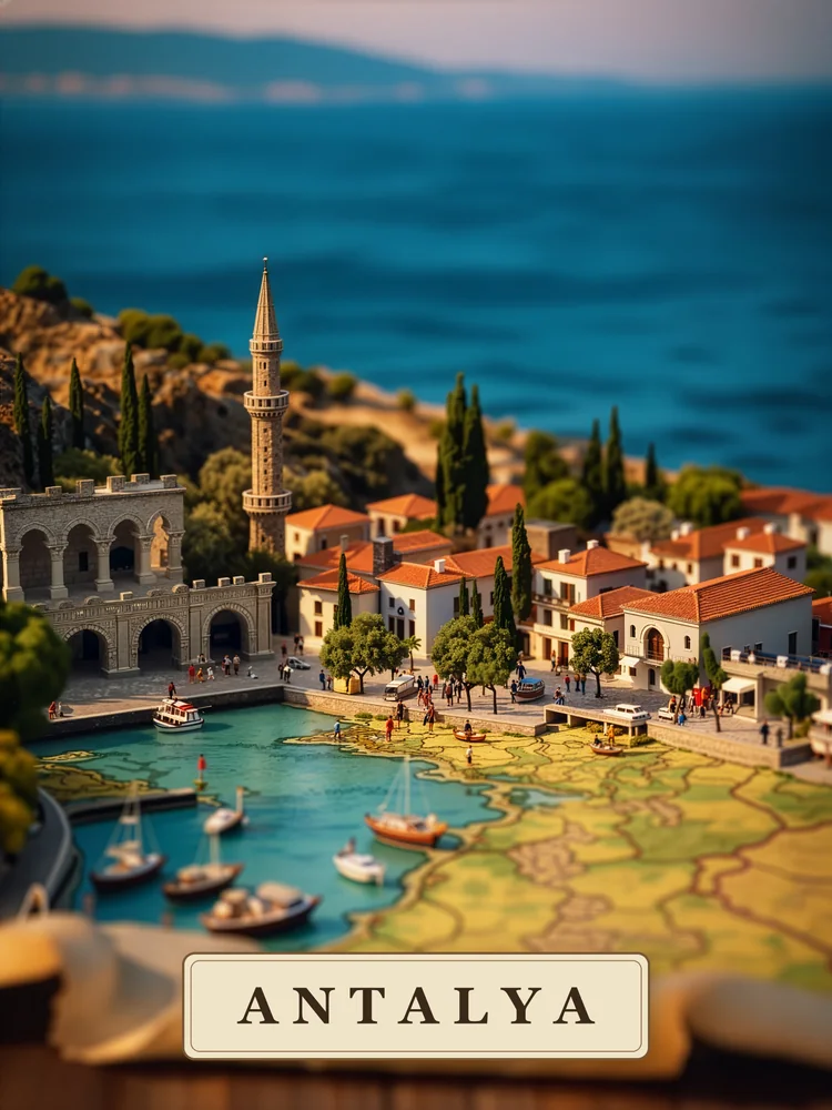 Haritadan Yükselen Antalya Minyatürü Kanvas Tablo