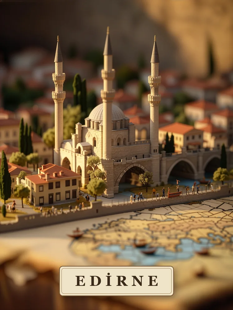Haritadan Yükselen Edirne Minyatürü Kanvas Tablo