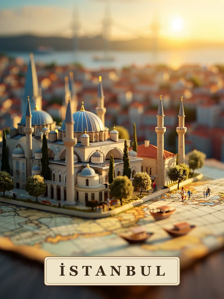 Haritadan Yükselen İstanbul Minyatürü Kanvas Tablo