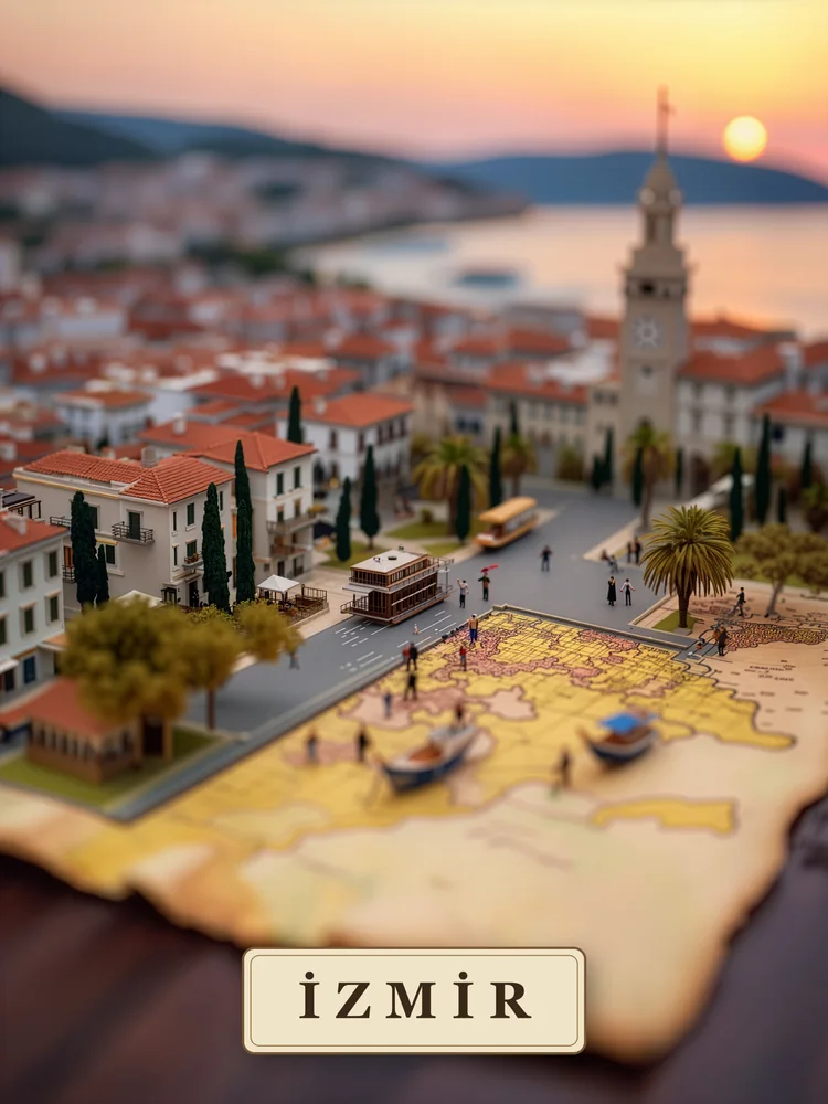 Haritadan Yükselen İzmir Minyatürü Kanvas Tablo