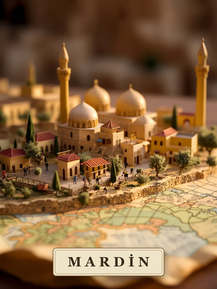 Haritadan Yükselen Mardin Minyatürü Kanvas Tablo