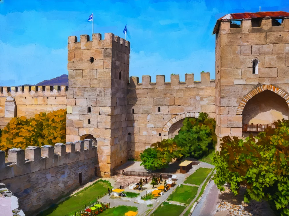 Taş Kale ve Bahçe Kanvas Tablo