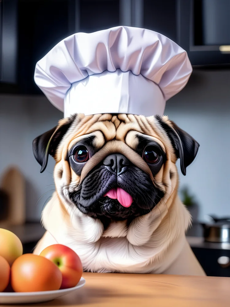 Aşçı Şapkalı Pug Kanvas Tablo