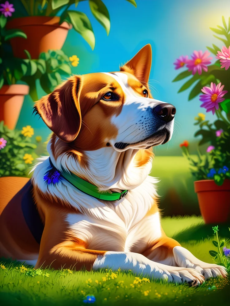 Bahçede Tembel Köpek Kanvas Tablo