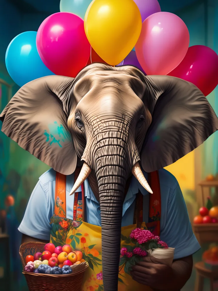 Balon Satıcısı Fil Kanvas Tablo