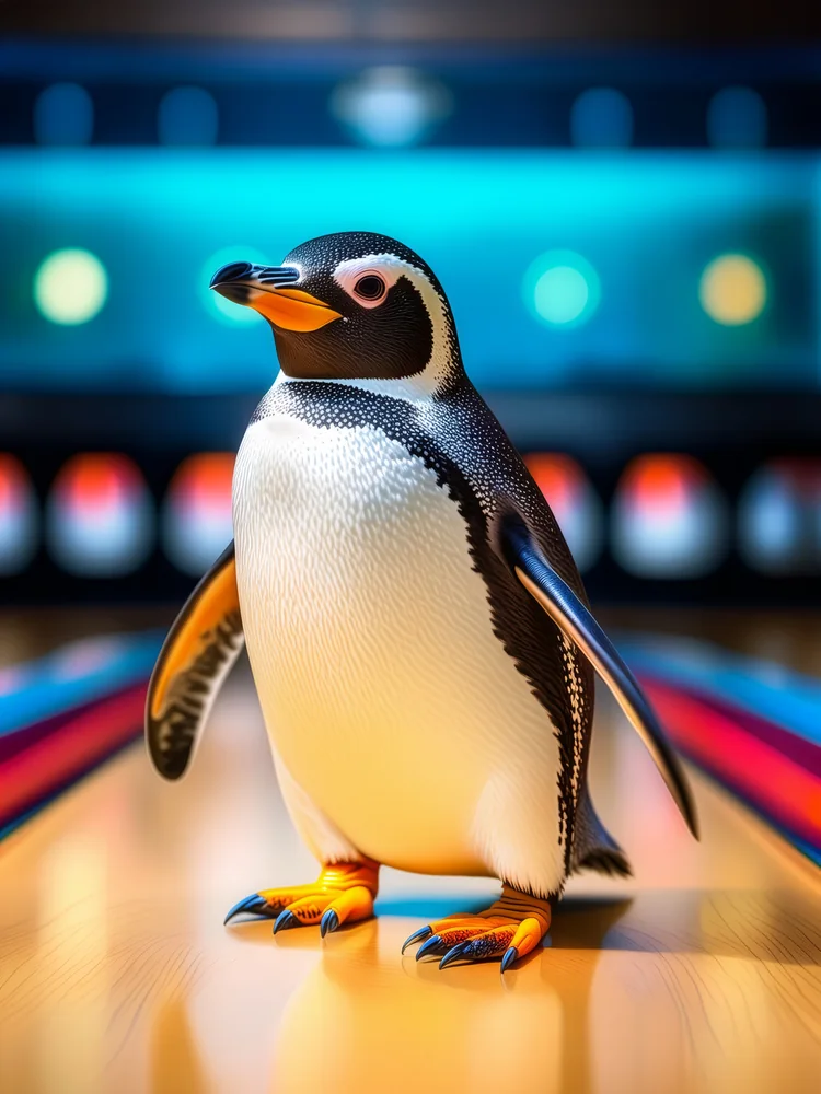 Bowling Oynayan Penguen Kanvas Tablo