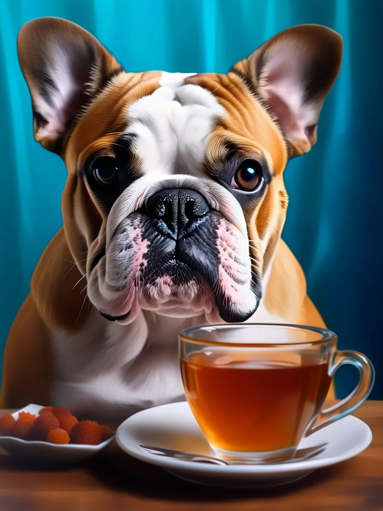 Çay İçen İngiliz Köpek Kanvas Tablo