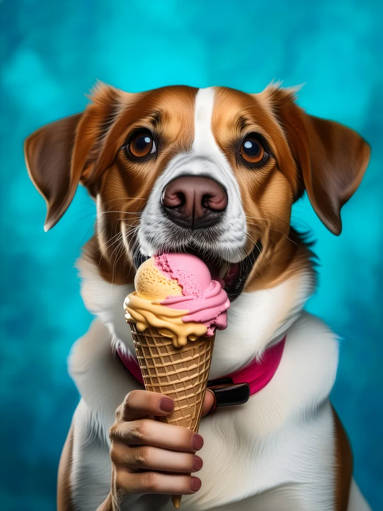 Dondurma Yiyen Köpek Kanvas Tablo