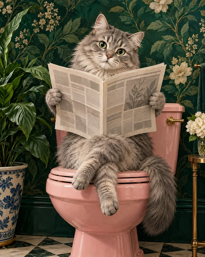 Gazete Okuyan Kedi Kanvas Tablo