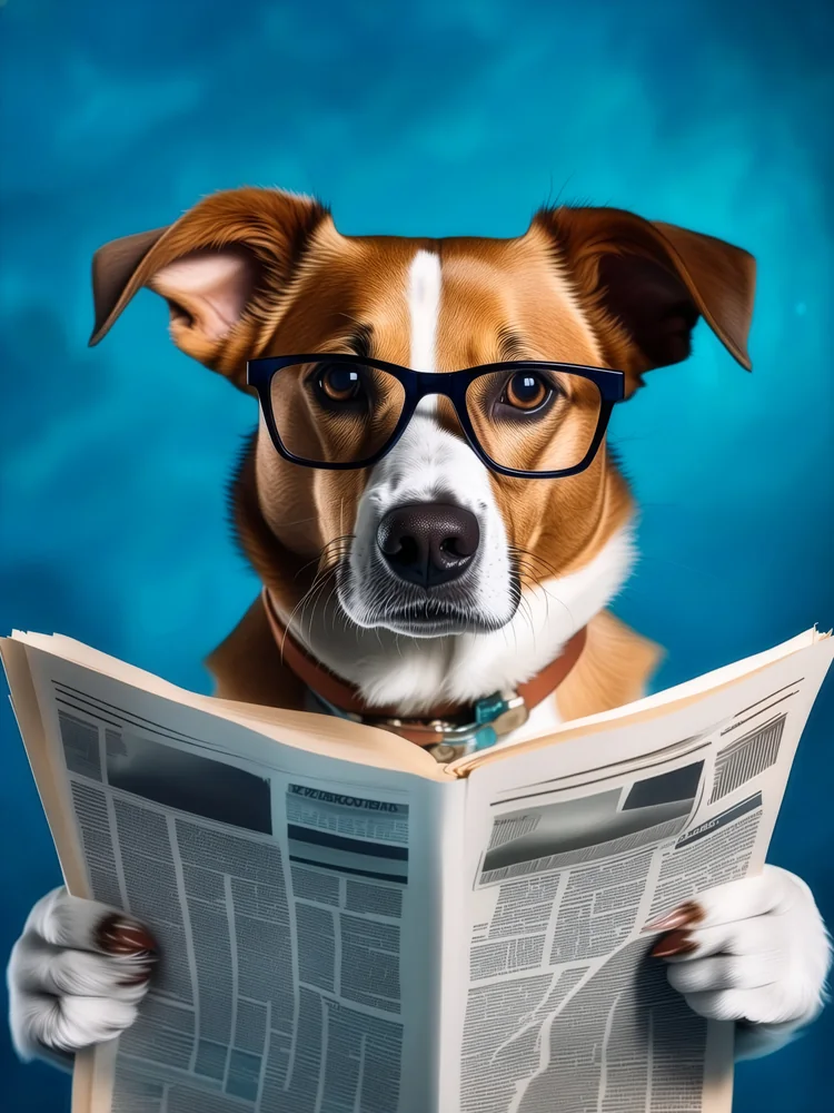 Gözlüklü Gazete Okuyan Köpek Kanvas Tablo