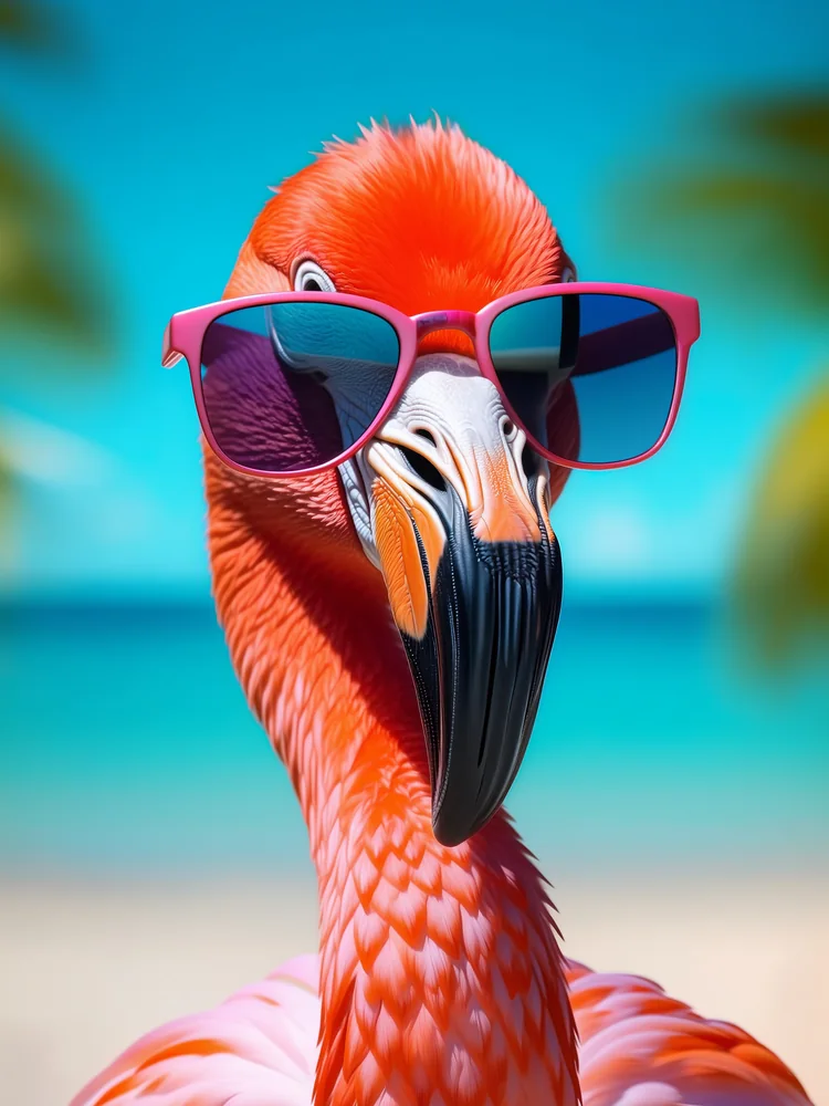 Güneş Gözlüklü Flamingo Kanvas Tablo