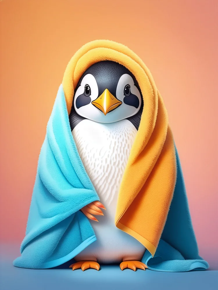 Havluya Sarılmış Penguen Kanvas Tablo