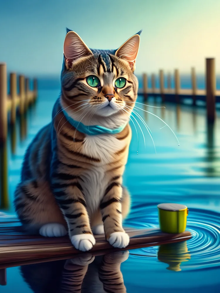 İskelede Kedi Kanvas Tablo