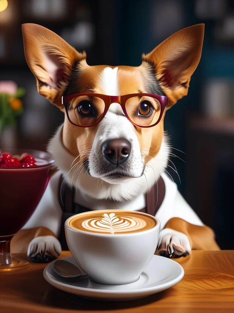 Kahve Barista Köpek Kanvas Tablo
