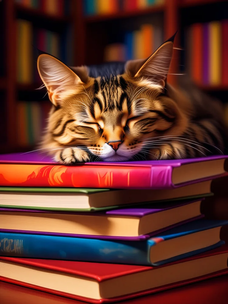 Kitapçıda Kedi Kanvas Tablo