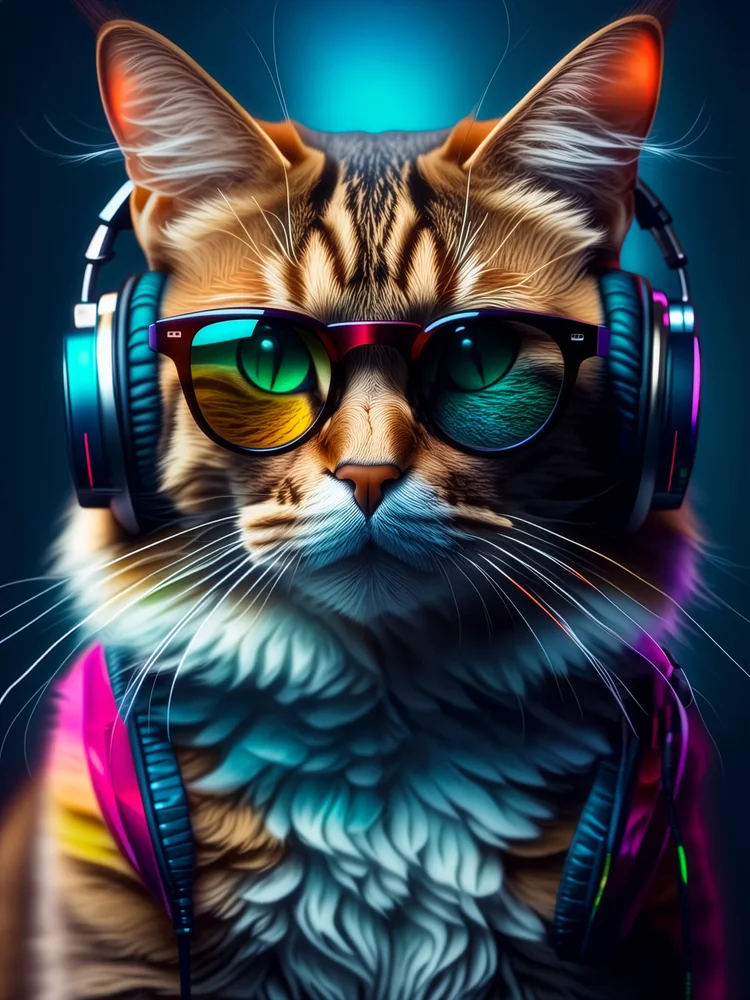 Kulaklıklı DJ Kedi Kanvas Tablo