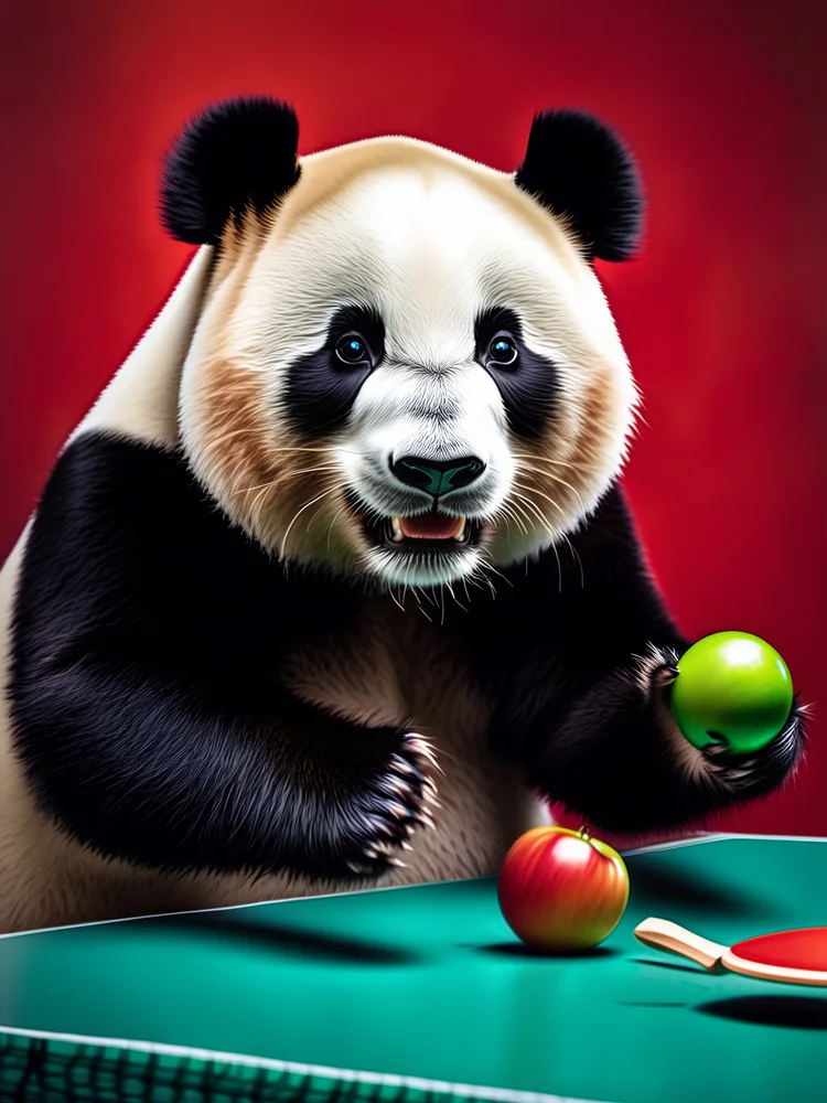 Masa Tenisi Oynayan Panda Kanvas Tablo