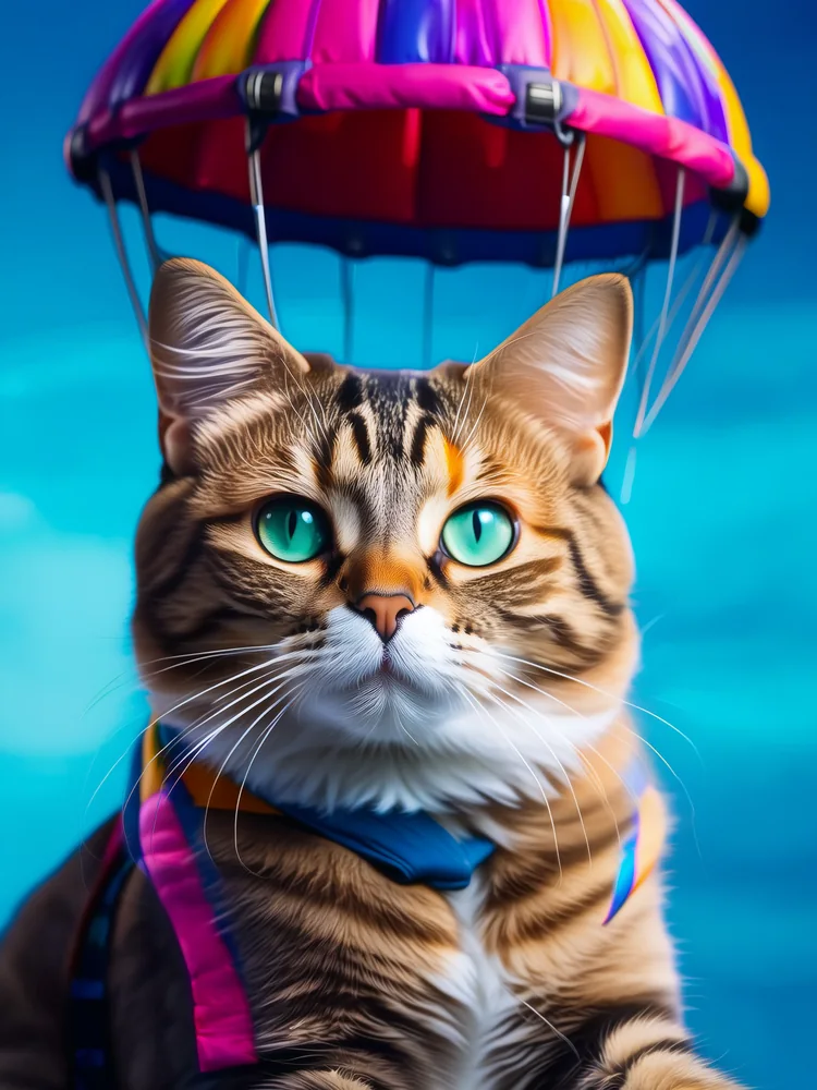 Paraşütle Atlayan Kedi Kanvas Tablo