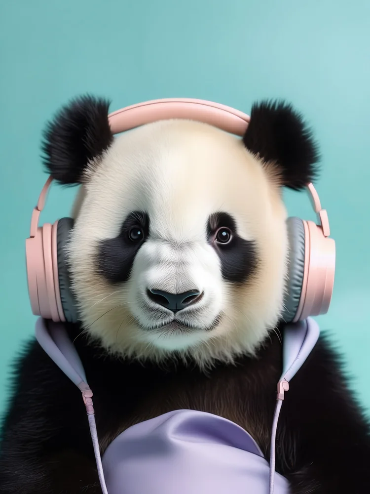 Pastel Kulaklıklı Panda Kanvas Tablo