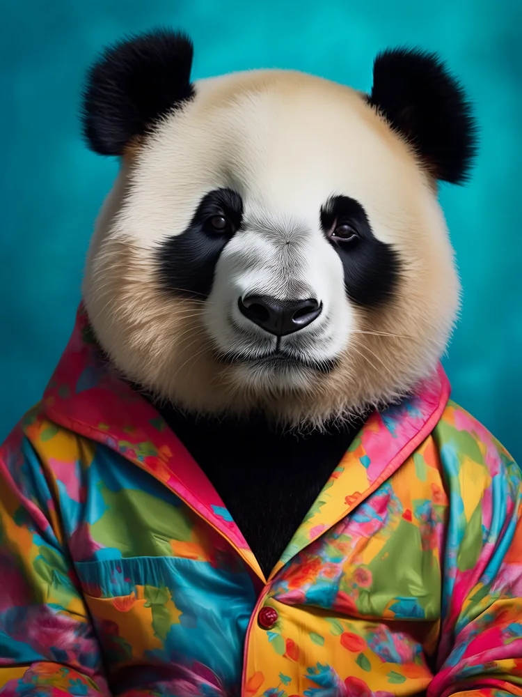 Renkli Ceketli Panda Kanvas Tablo