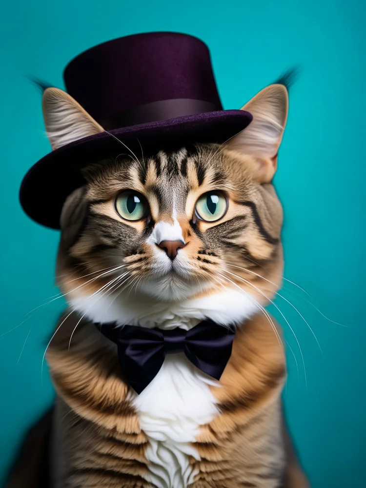 Şapkalı Kedi Kanvas Tablo