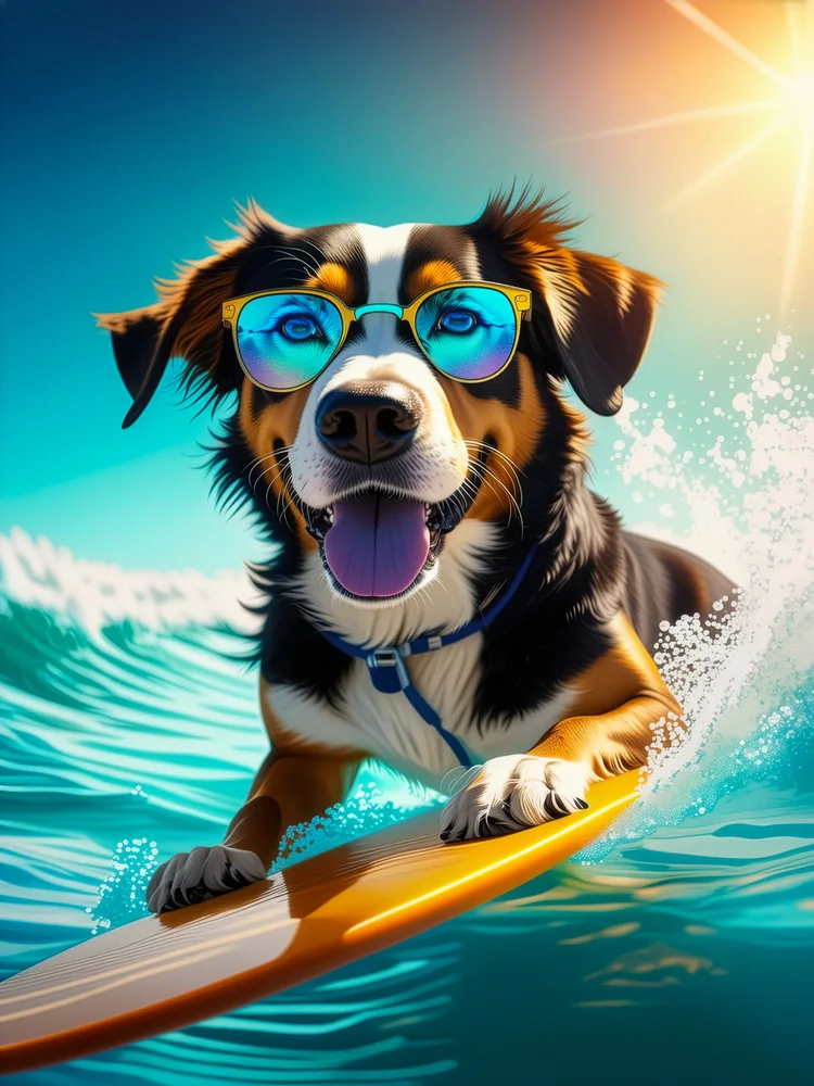 Sörfçü Köpek Kanvas Tablo