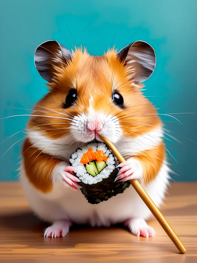 Suşi Yiyen Hamster Kanvas Tablo