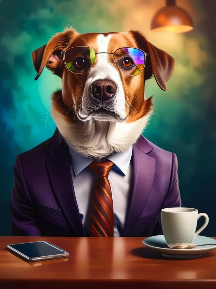 Takım Elbiseli Köpek Kanvas Tablo