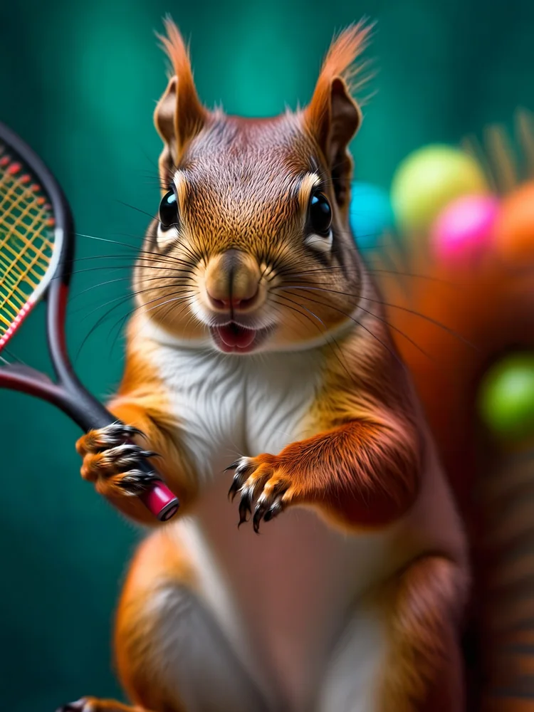 Tenis Oynayan Sincap Kanvas Tablo