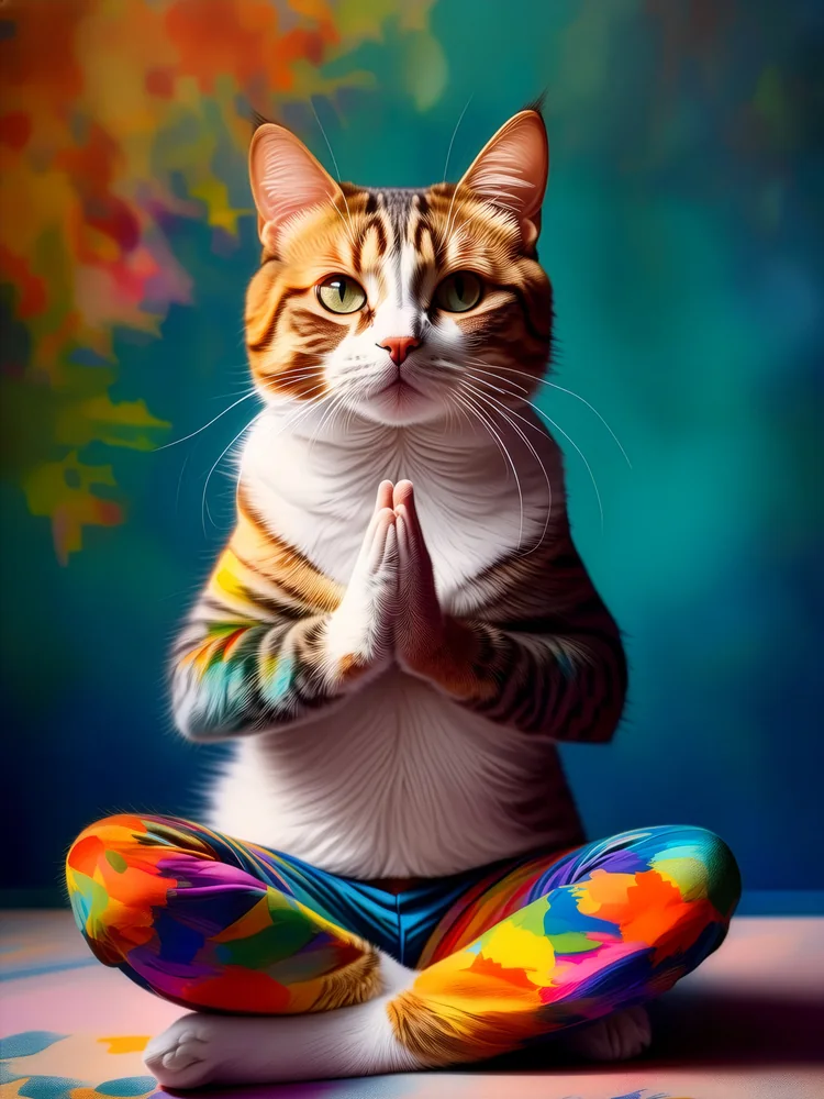 Yoga Yapan Kedi Kanvas Tablo
