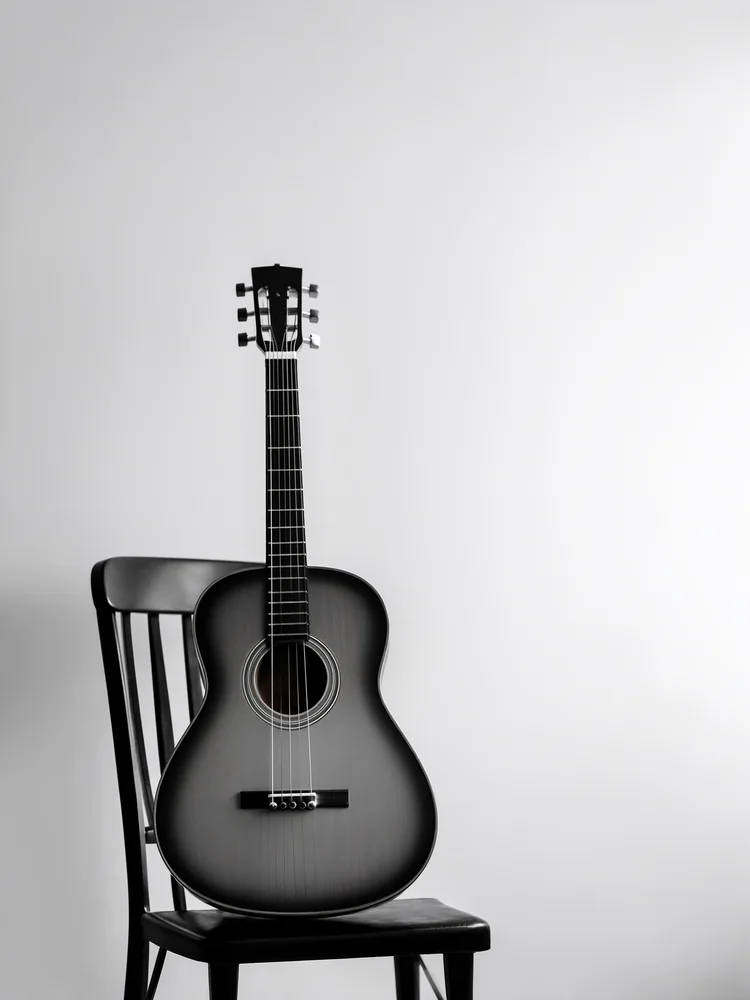 Minimal Siyah Beyaz Gitar Kanvas Tablo