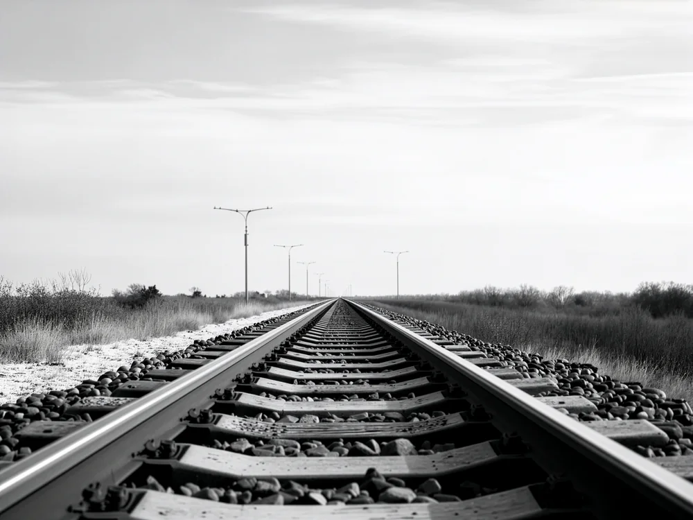 Minimal Siyah Beyaz Tren Rayları Kanvas Tablo