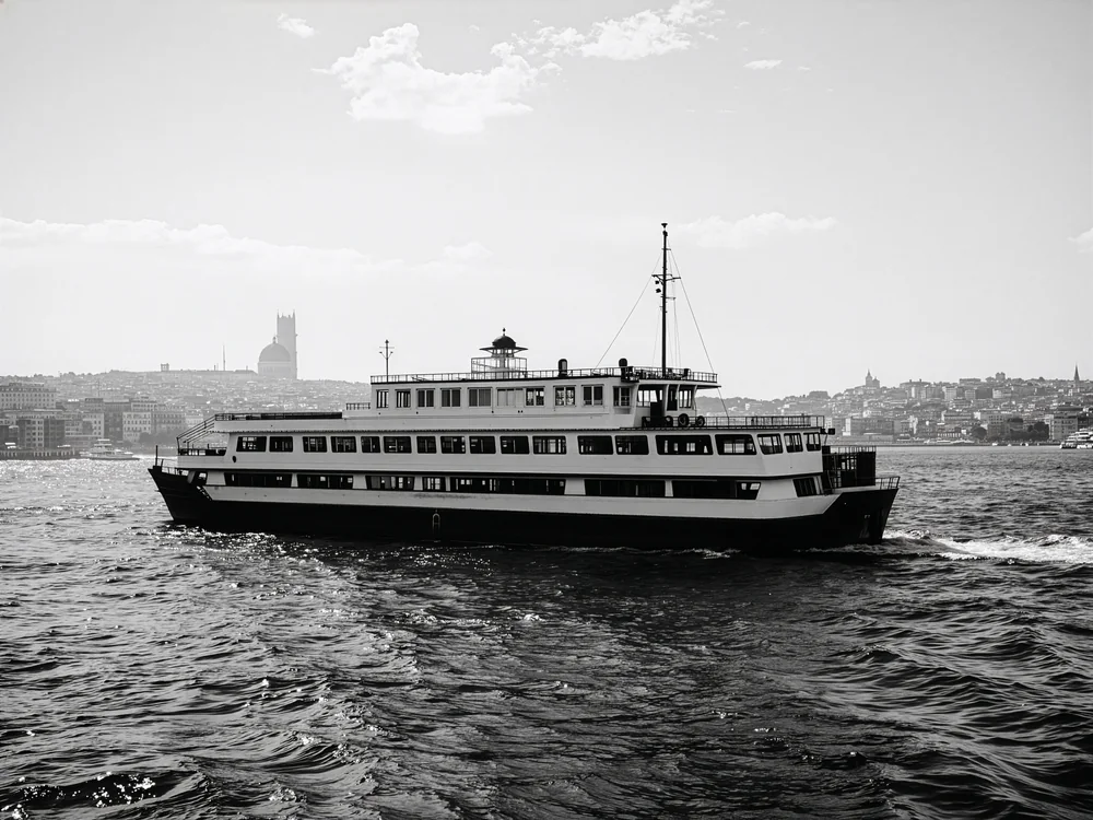 Siyah Beyaz Film Boğaz Vapuru Kanvas Tablo