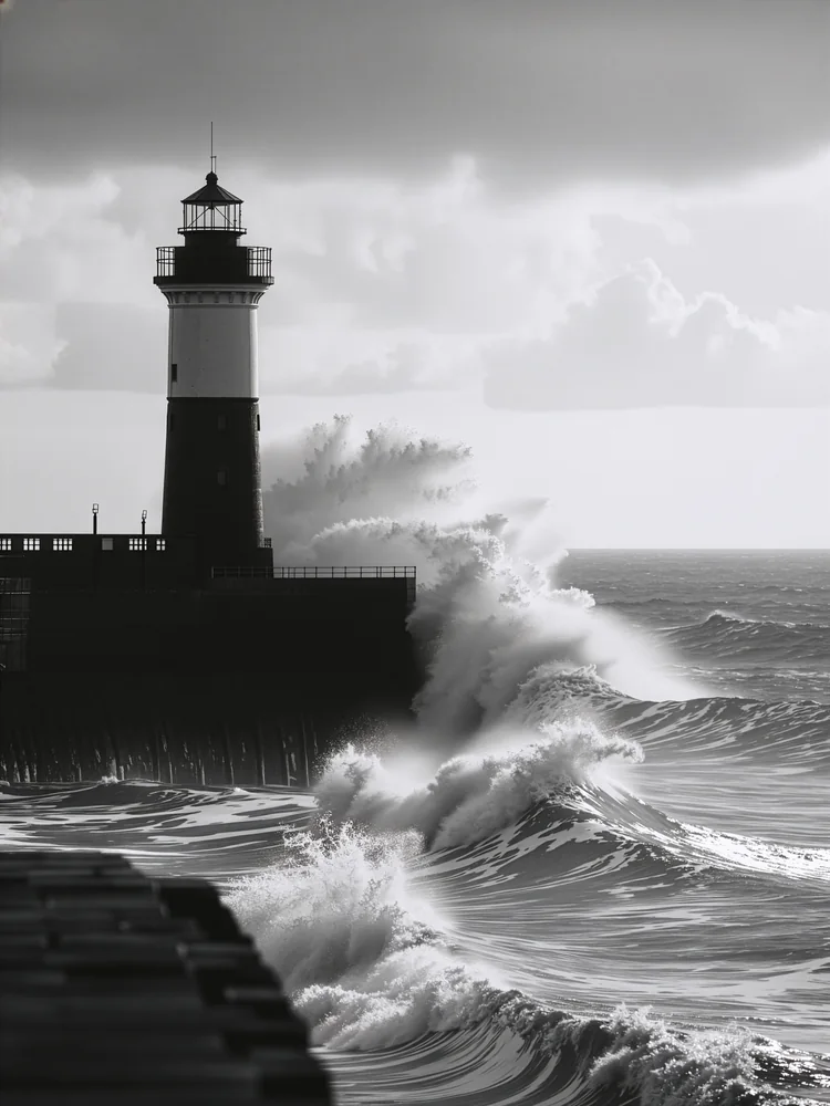 Siyah Beyaz Film Deniz Feneri Kanvas Tablo