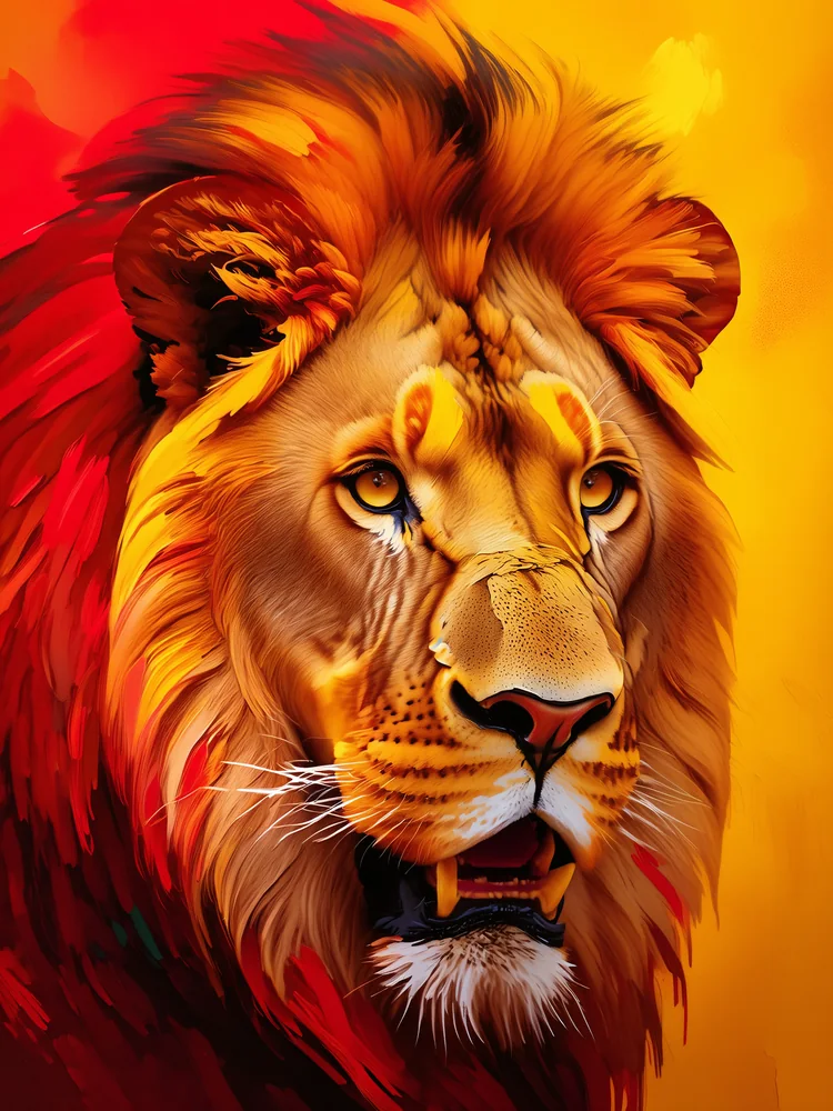 Sarı Kırmızı Aslan Maskot Portresi Kanvas Tablo