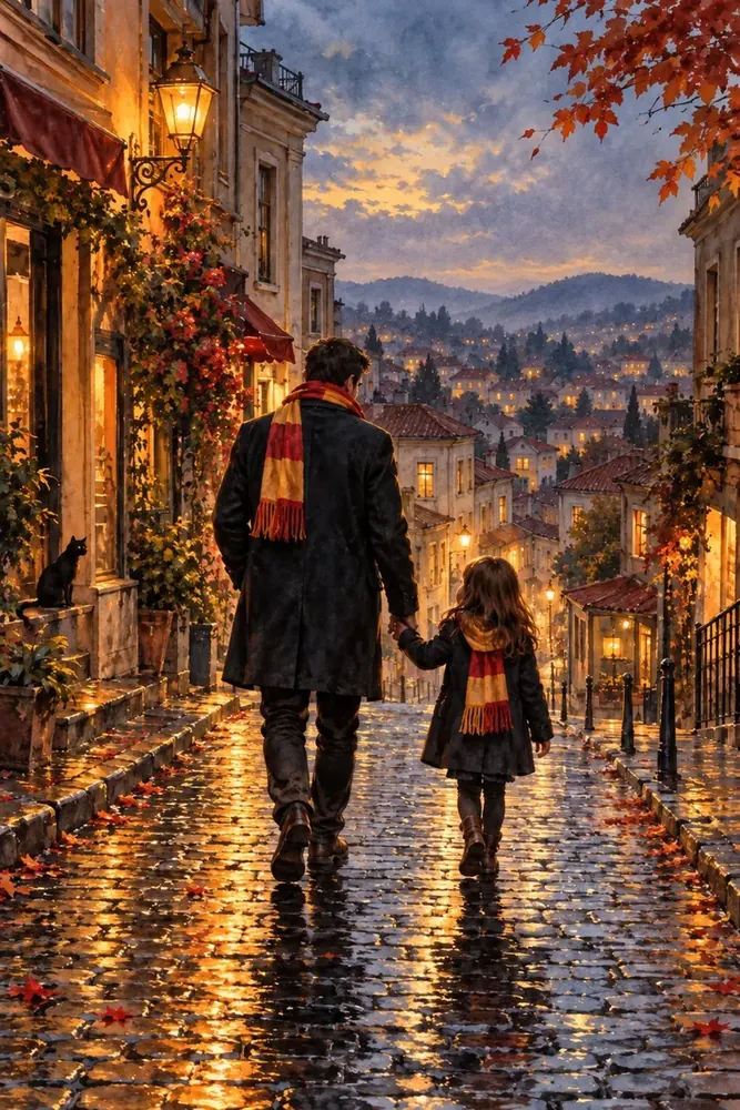 Sarı Kırmızı Taraftar Tablosu Atkılı Baba ve Kız Kanvas Tablo