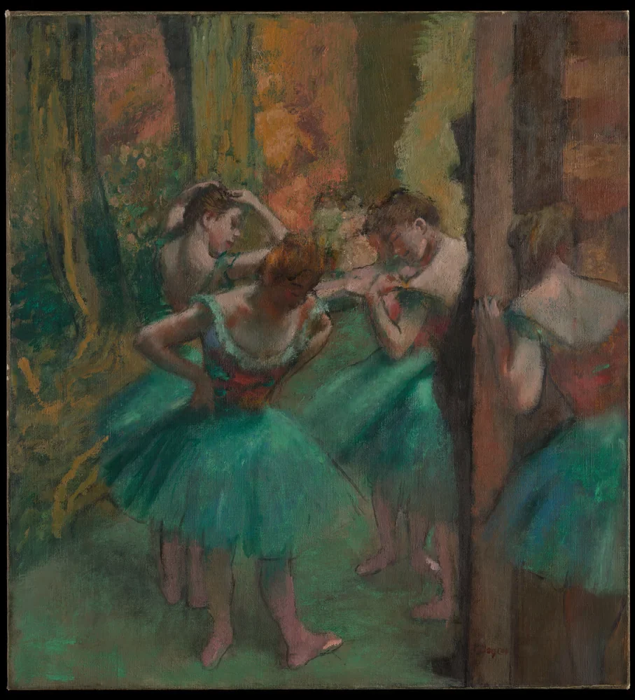 Degas Pembe ve Yeşilli Dansçılar Kanvas Tablo