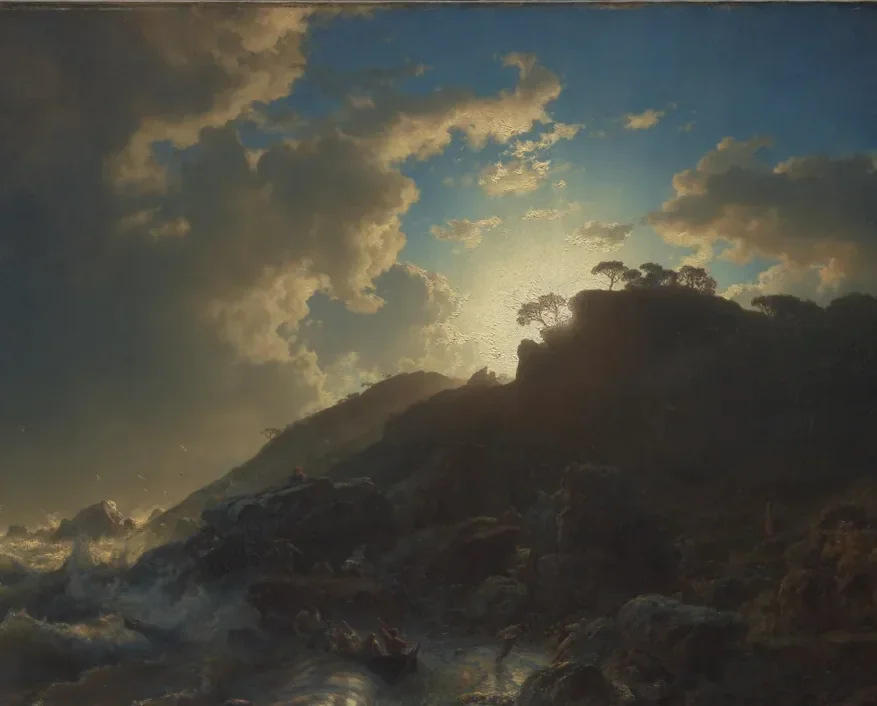 Andreas Achenbach Sicilya Kıyısında Fırtına Sonrası Gün Batımı Kanvas Tablo