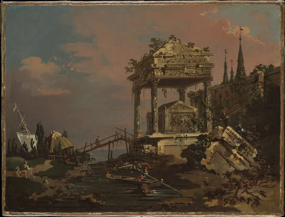 Canaletto Lagün Kıyısında Hayalî Manzara Kanvas Tablo