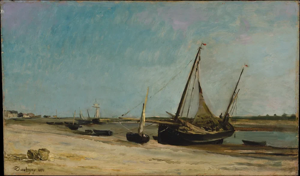 Daubigny Etaples Sahilinde Tekneler Kanvas Tablo