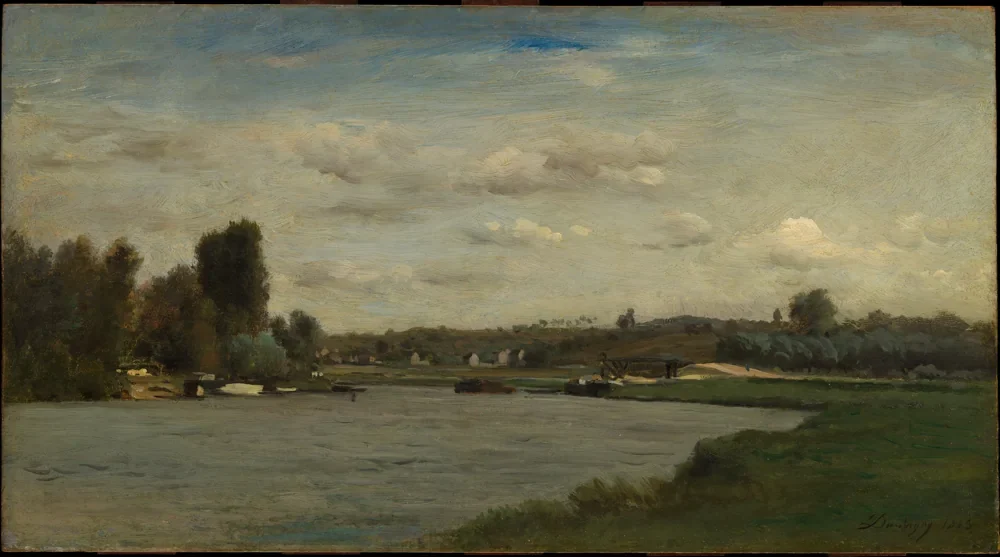 Daubigny Nehir Kıyısında Manzara Kanvas Tablo