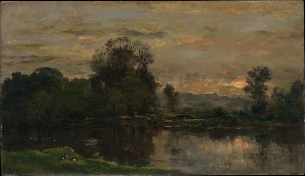 Daubigny Ördekli Manzara Kanvas Tablo