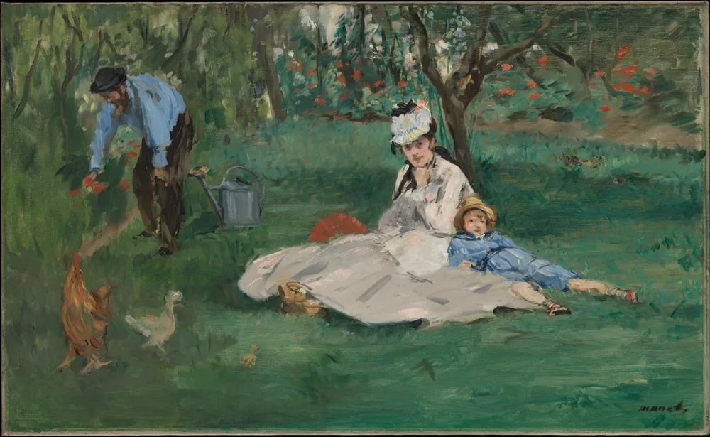 Edouard Manet Argenteuil Bahçesinde Monet Ailesi Kanvas Tablo