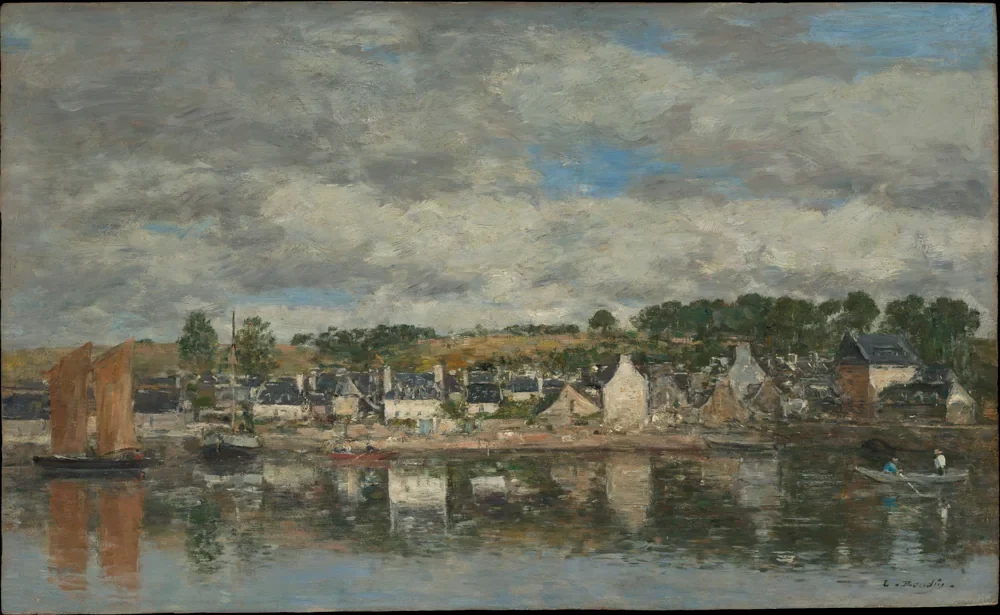 Eugène Boudin Nehir Kenarında Köy Kanvas Tablo