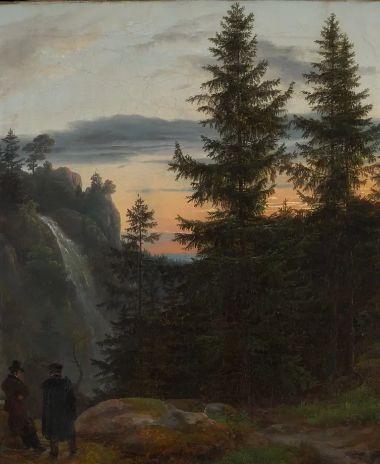 Johan Christian Dahl Gün Batımında Şelale Kanvas Tablo