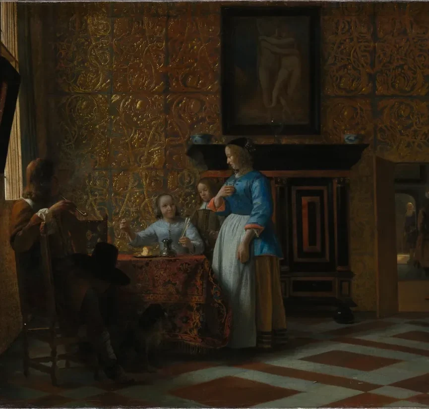 Pieter de Hooch Zarif Bir Salonda Boş Vakit Kanvas Tablo