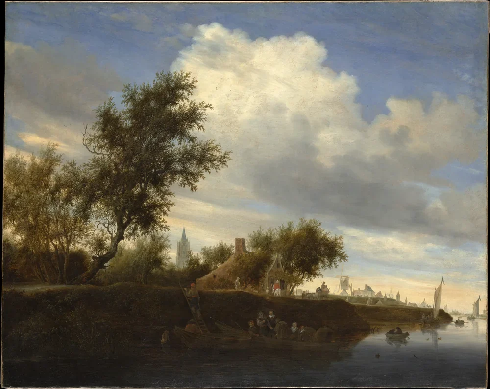 Salomon van Ruysdael Gorinchem Yakınında Feribot Kanvas Tablo